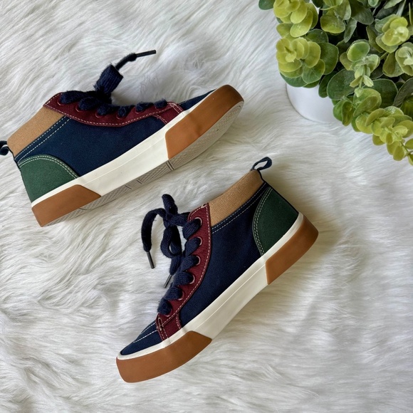 Old Navy Kids Colorblock Canvas High-Top Sneakers Navy Burgundy Tan Size 4 - Picture 3 of 10
